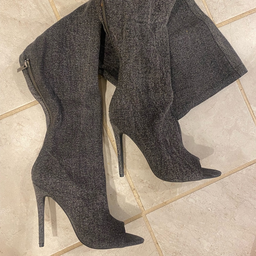 Denim Thigh High Boots